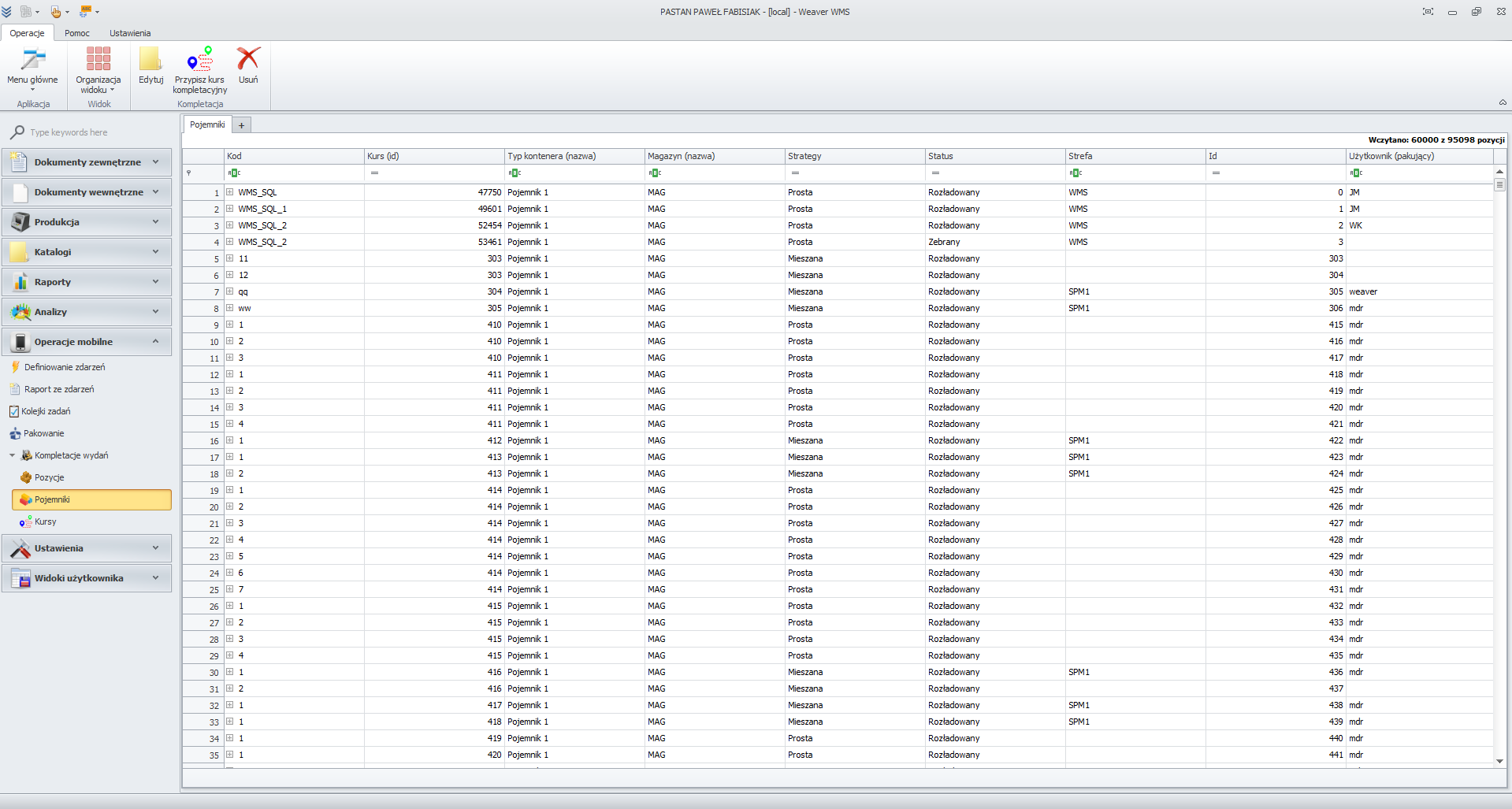 Screenshot of the warehouse program