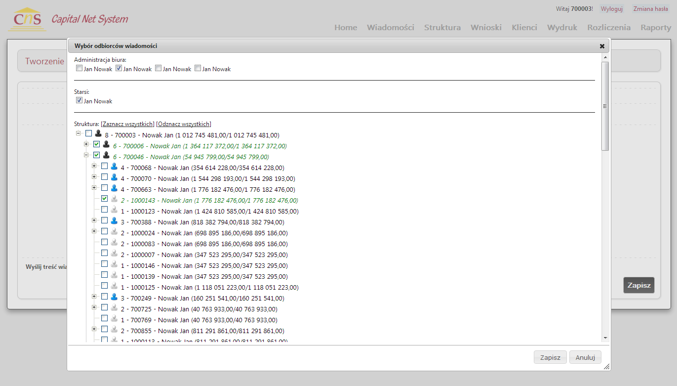 Wiadomości w systemie CNS