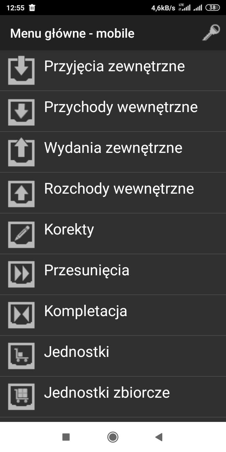 Menu view of the mobile application